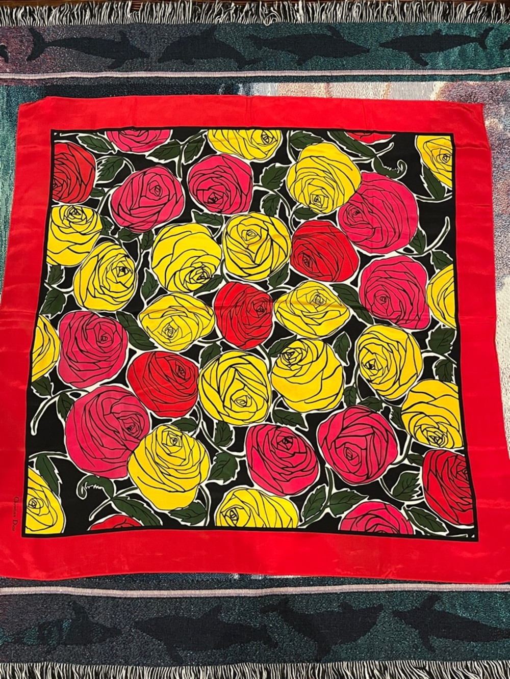 Vintage Christian Dior square scarf, 100% silk scarf
